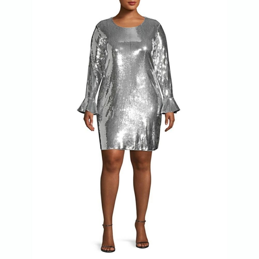 New! MICHAEL KORS Women's Sequined Flare Sleeve Dress Plus Size 1X Stretchy - Picture 4 of 5